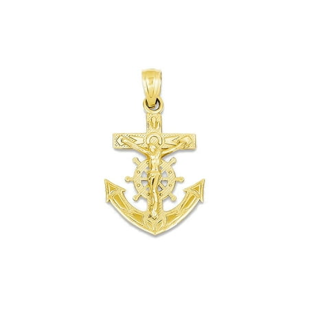 14k Gold Mariners Cross - 14K Yellow Gold Mariner Anchor Cross Charm Pendant - 25mm