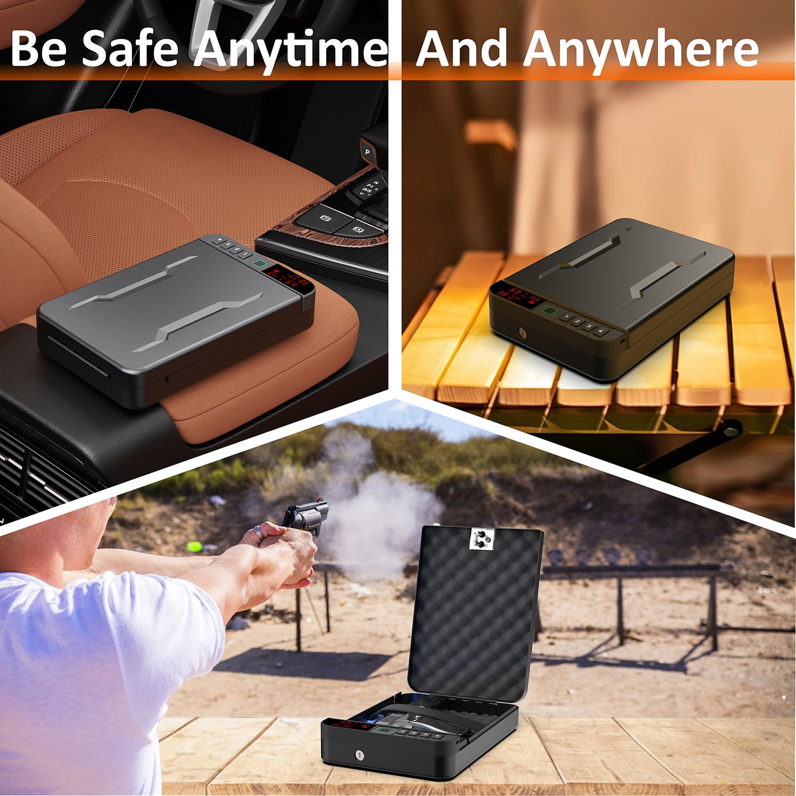 Z ZLJUAN Portable Gun Pistol Safe with LCD Display of Temp,Humidity,Biometric Fingerprint,Keypad Lock,Key,Biometric Handgun Safe for Travel/Home/Car/Nightstand Beside