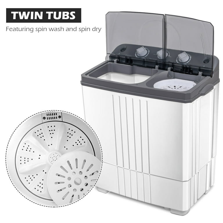 2 In 1 Portable Washing Machine, Twin Tub Compact Washer 28lbs Capacit –