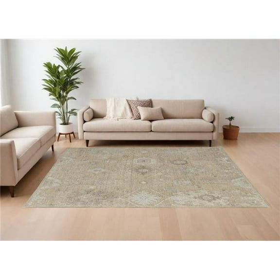 HomeRoots 567179 9 x 13 ft. Wool Floral Hand Knotted Rectangle Area Rug, Tan & Ivory
