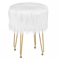 Gymax Vanity Chair Makeup Stool Furry Padded Seat Round Ottoman White