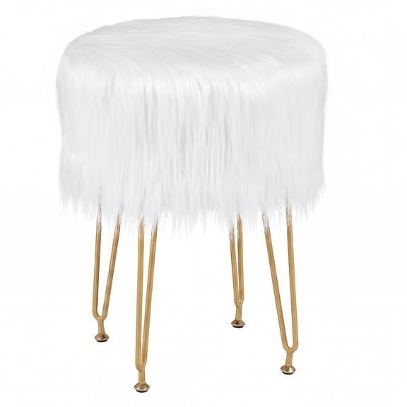 Gymax Vanity Chair Makeup Stool Furry Padded Seat Round Ottoman White