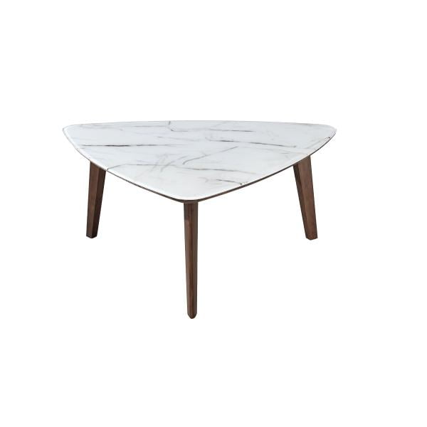 Mesa de Centro Kessa Muebles Casatti Triangular Marmol Blanca Cristal