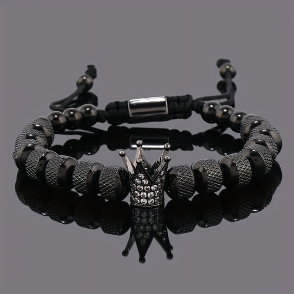 Elegant Stainless Steel Men's Bracelet with Crown Charm - Year-Round Luxury Accessory