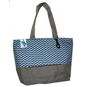 XL Beach Tote Chevron Print Weekender Bag with Mesh Webbed Handles and Outer Zippered PocketCan Be Personalized (Blank, Navy B