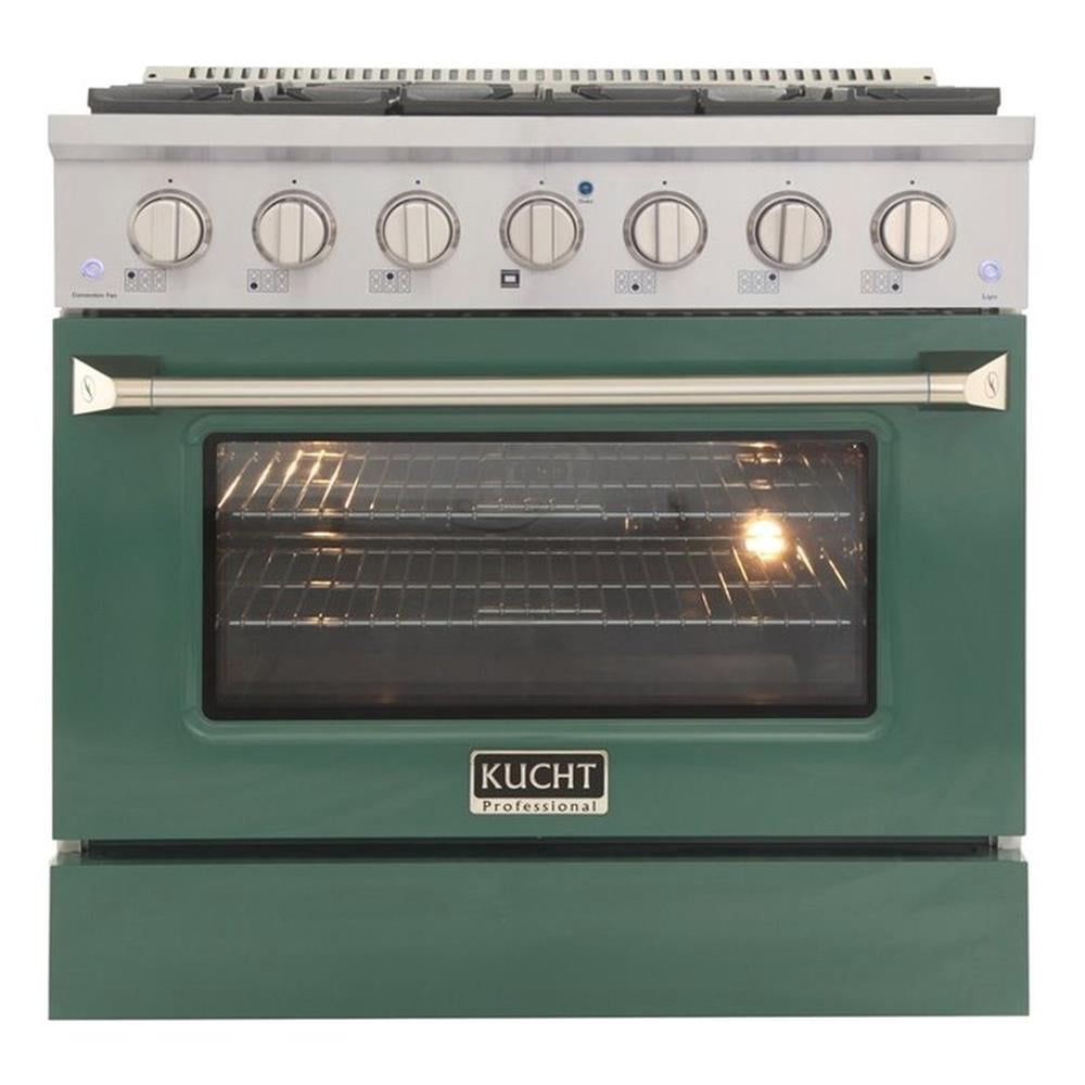 Pemberly Row 36" Modern Stainless Steel Propane Gas Range in Green/Silver