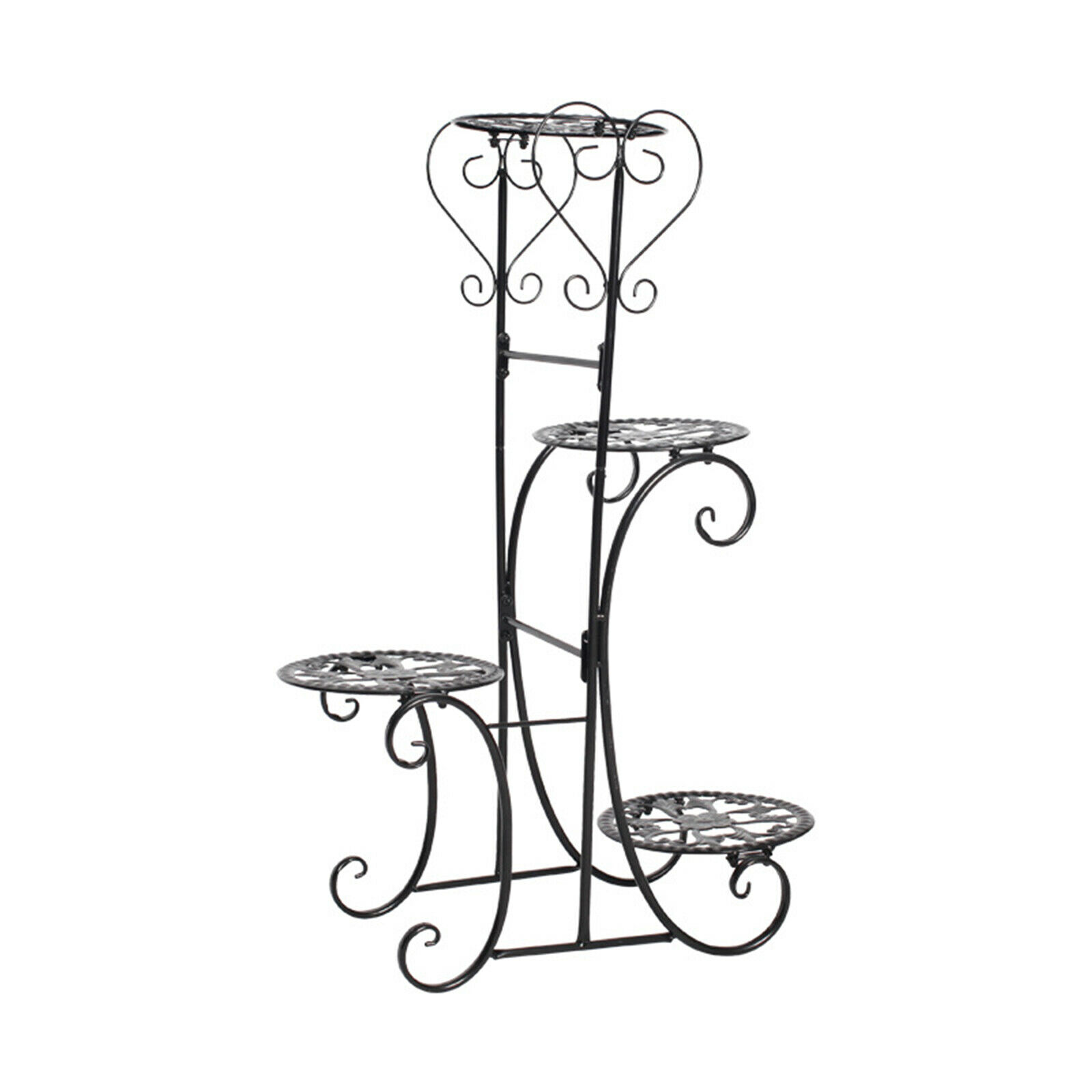TFCFL 4 Tier Iron Flower Rack Plant Stand Wood Shelves Display Shelf