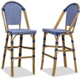 thumbnail image 1 of PURPLE LEAF Set of 2 French Outdoor Bar Height Bar Stool Bamboo Print Finish Back Rattan Wicker Patio Outdoor Bar Height Bar Stools with Footrest, Royal Blue, 1 of 7