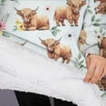 thumbnail image 3 of Oversized Wearable Blanket Hoodie,Blue Highland Cow Flower Leaf Pattern Sherpa Blanket Hoodie with Super Pockets,Super Warm Fuzzy Pullover for Women & Men, 3 of 6