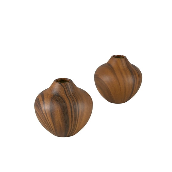 Serene Spaces Living Ceramic Wood-Look Gourd Vase, 5” D & 5" T, Set of 2