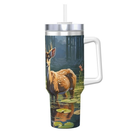 

Matuu Peaceful Deer Lily Pond for 40OZ Ice Cup with Handle Durable Thermal Cups Keep Drinks Cold and Hot Insulated Car Mug with Lid