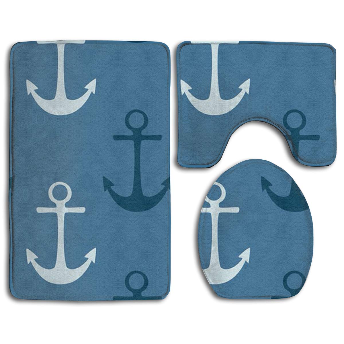 GOHAO Nautical Anchor 3 Piece Bathroom Rugs Set Bath Rug Contour Mat