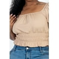thumbnail image 4 of Ribbed Knit Solid Top with Casual Ruched Puff Sleeves in Plus Size, 4 of 9