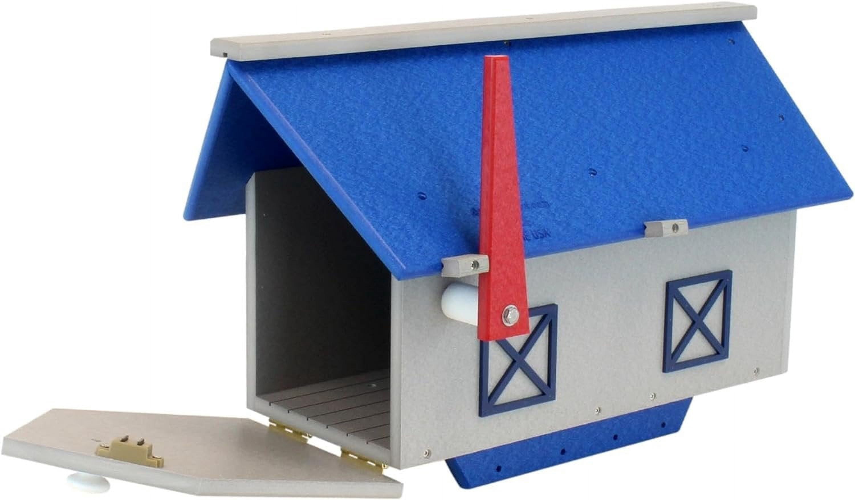 AmishToyBox.com Mailbox, Post Mount, Made with Weather-Proof Poly Lumber, UV-Resistant, Blue and Light Gray