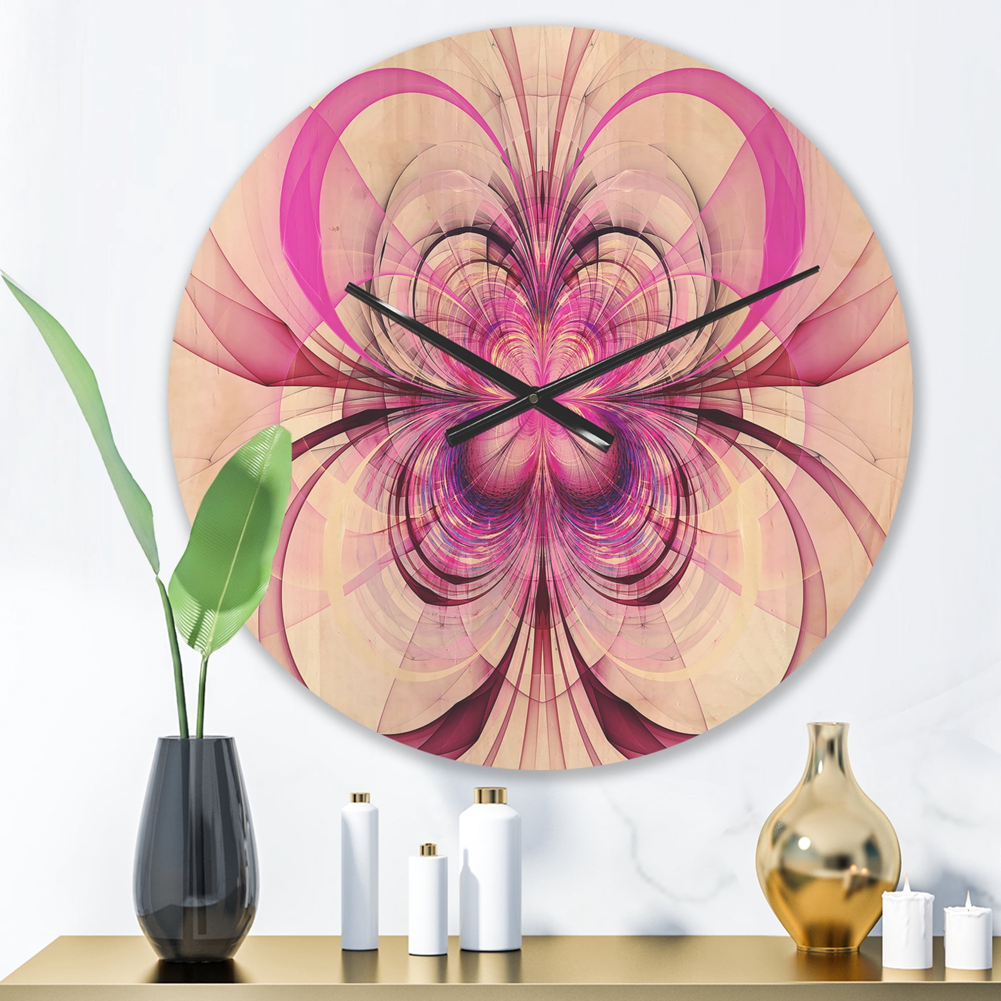 Designart 'Fractal Purple Flower Pattern ' Modern Wood Wall Clock