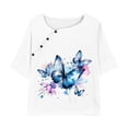 thumbnail image 3 of KIJBLAE Women's Summer Two Piece Outfits Blue Butterfly Print Short Sleeve O-Neck Loose Fit Tunic Tops with Pockets Long Pants Pajama Sets White XXXL, 3 of 5