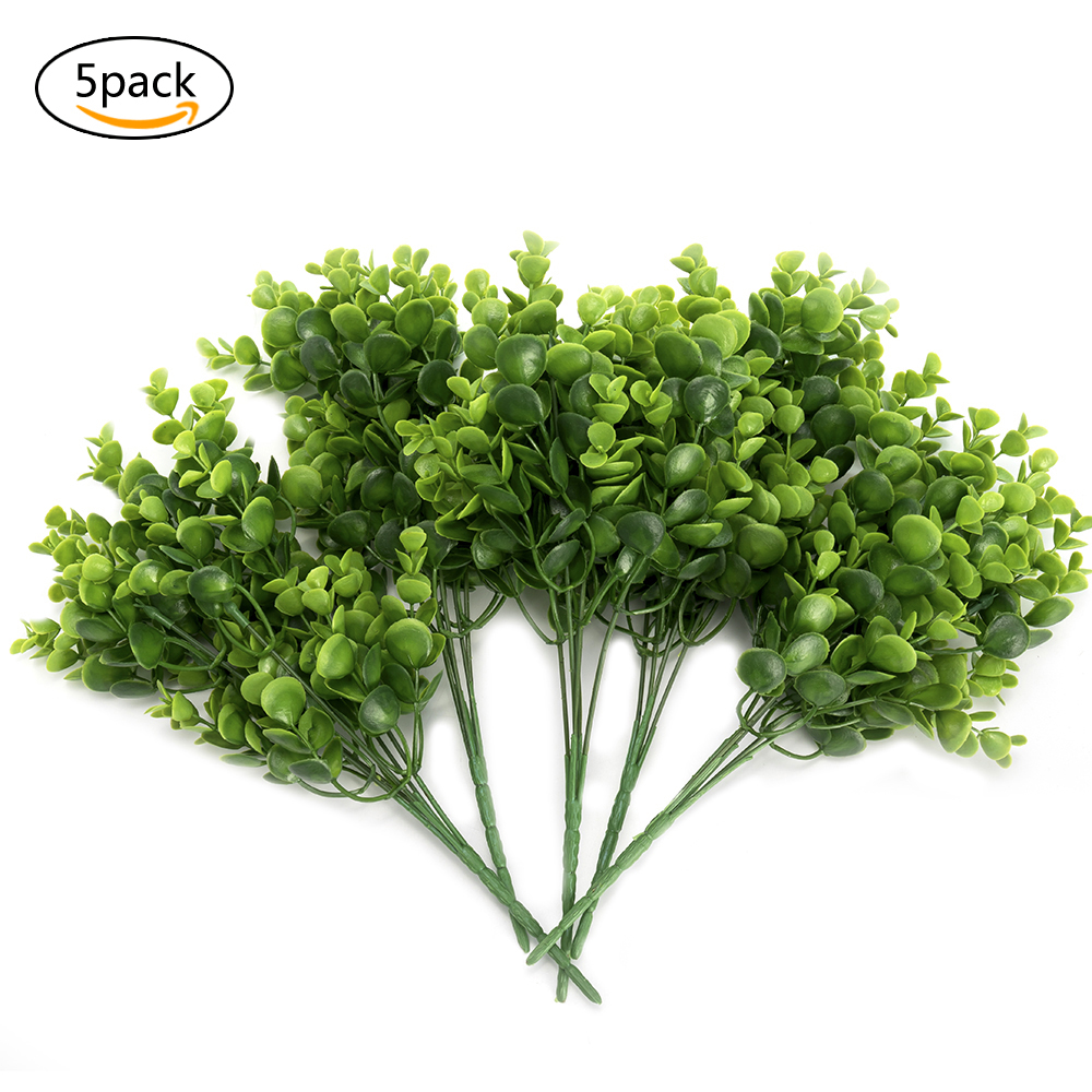 K-Cliffs 3pcs Artificial Green Shrubs Faux Eucalyptus Leaves Unpotted