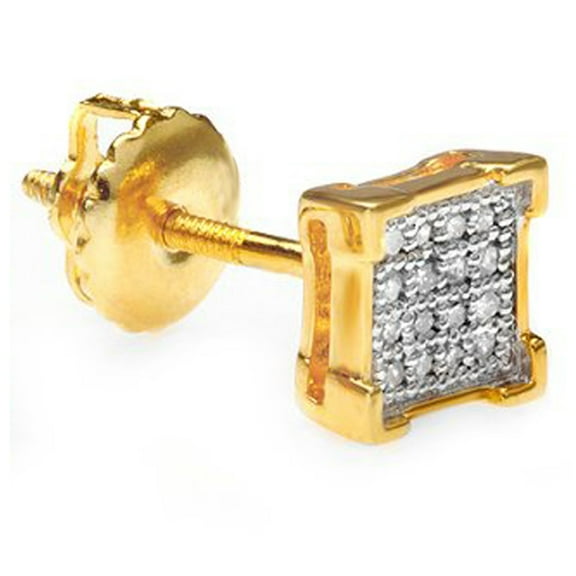 Dazzlingrock Collection 0.03 CT 10K Diamond Square Mens Iced Stud Earring (Only 1pc), Yellow Gold