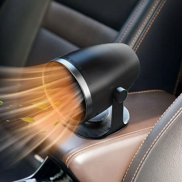Calefactor y desempañador de coche de 12 V | Desempañador de parabrisas portátil para coche, camión, autocaravana y camping | Calefactor compacto enchufable con rotación de 360°