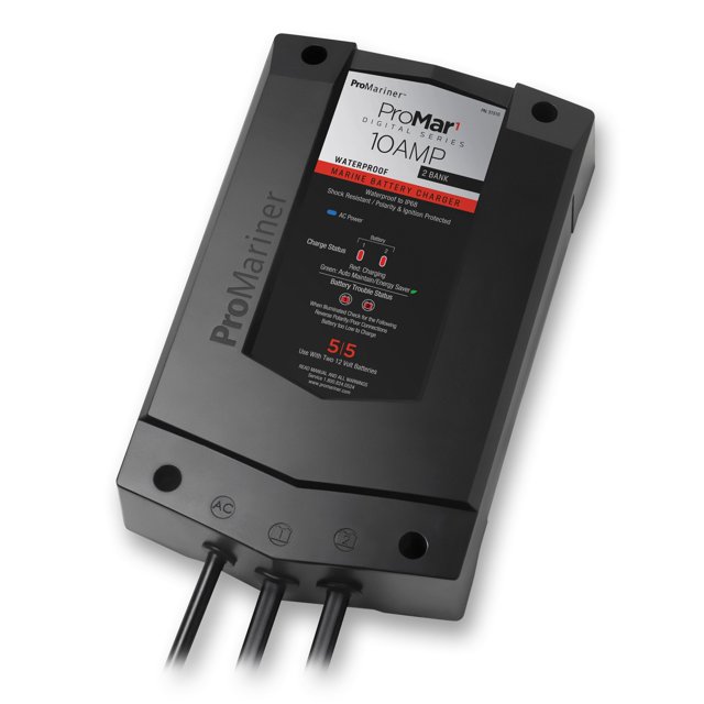 Cargador de baterías ProMariner ProMar 1 DS, 10 amperios, 2 bancos, 12/24 V