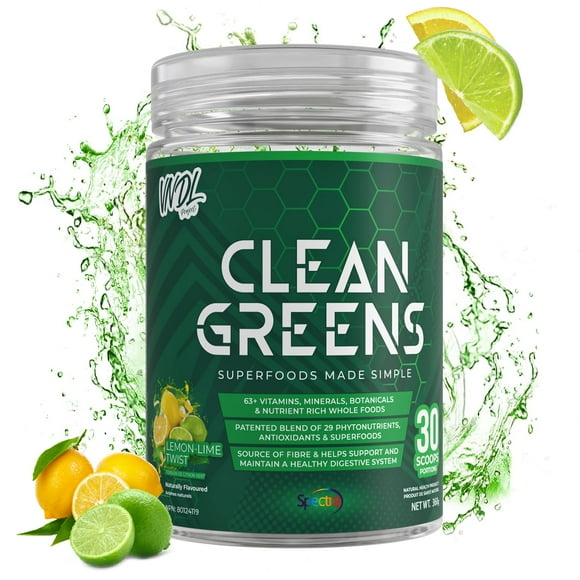 Clean Greens Superfood Powder - 63+ Vitamins, Minerals & Botanicals - Daily Greens Drink Mix for Energy, Immunity & Digestion Support - 30 Servings (Lemon Lime)