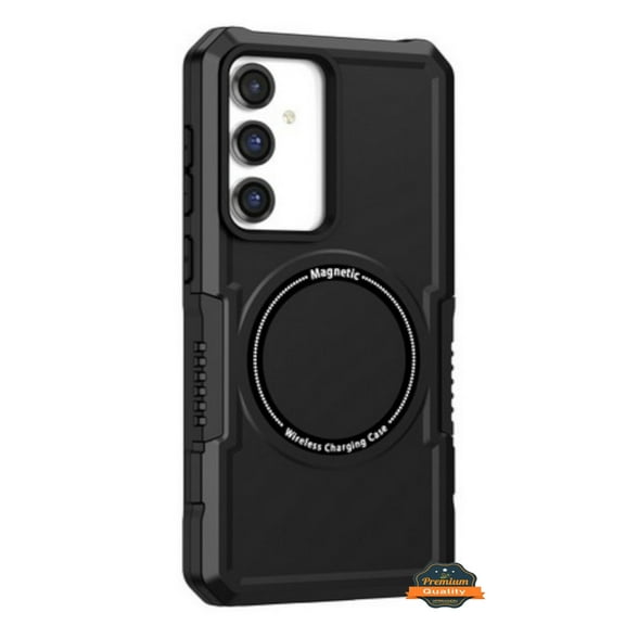 For Samsung Galaxy S24 5G Hybrid Back Magnetic Circle Compatible with MagSafe Wireless Charger Shockproof 2in1 Bumper Phone Case Cover by Xpression - Black
