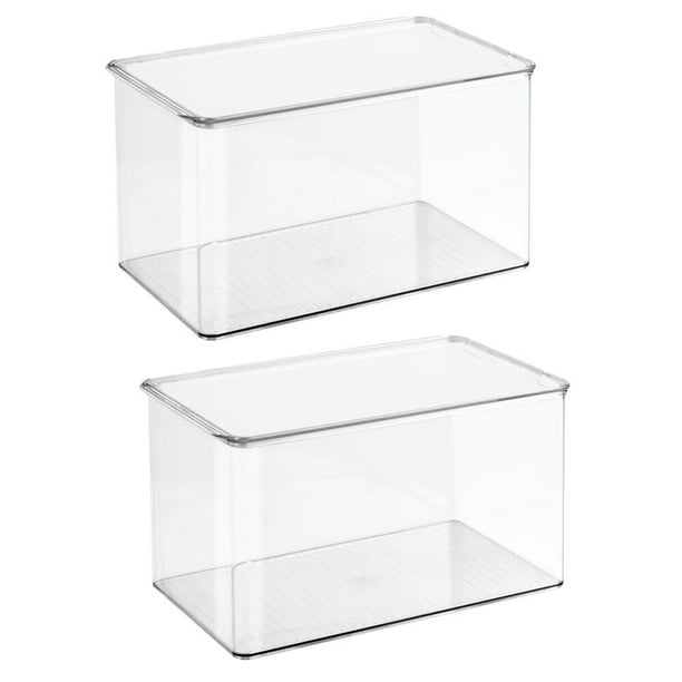 mDesign Stackable Closet Storage Bin Box with Lid, 2 Pack Clear