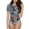 thumbnail image 2 of Uemuo Video Game Pattern Women's One Piece Short Sleeve Swimsuit Rash Guard Surfing Modest Quick-drying Swimsuit Beach Essentials-Large, 2 of 9