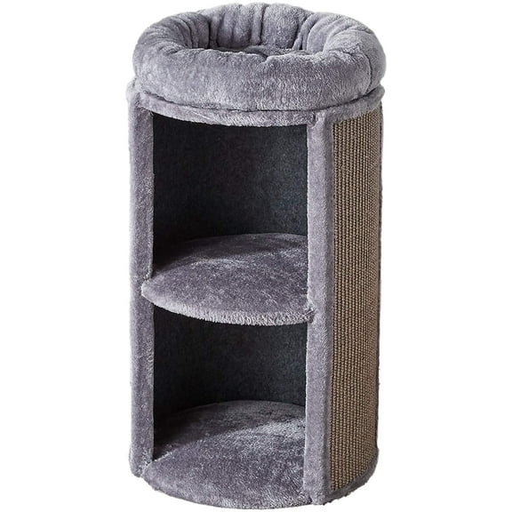 Two by Two Juniper Two-Level 25.5-inch Column Style Cat Condo, Bed and Scratch Pad