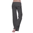 thumbnail image 4 of KDDYLITQ Women Cargo Pants High Waist Stretch Pant Wide Leg Drawstring Trousers Work Lounge Leggings with Button Pocket Dark Gray 2XL, 4 of 5