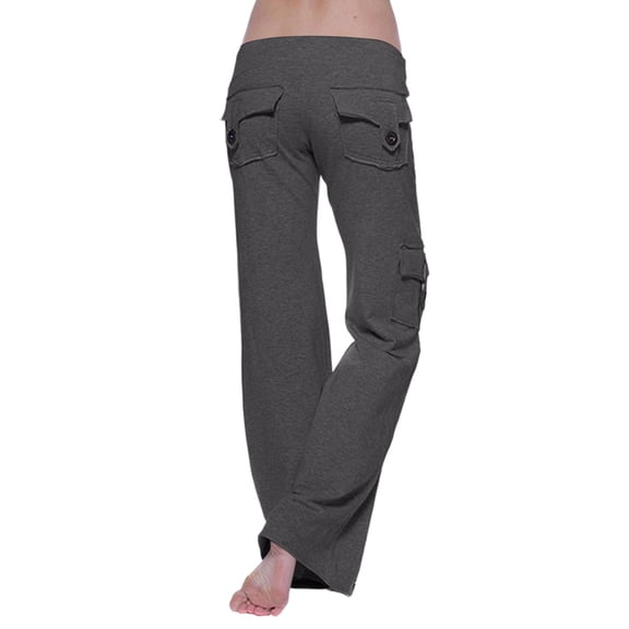 Petite Yoga Pants for Women Cargo Style Elastic Waist Wide Leg Casual Lounge Pants Dark Gray 2XL