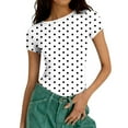 thumbnail image 5 of Ploka Dots Tight T-Shirt for Women Summer Slim Fit Crewneck Short Sleeve Baselayer Tee Tops Going Out Cropped Blouse, 5 of 6