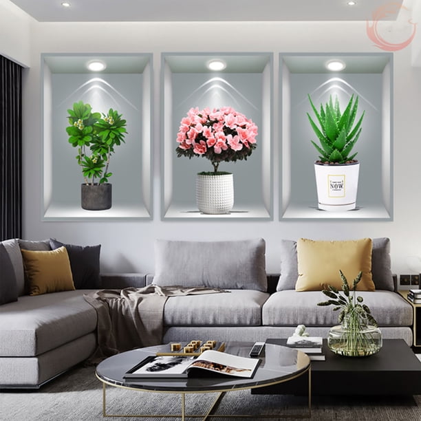 Decoración del hogar, decoración de habitaciones, efecto de decoración de pared, calcomanías en macetas, pasillo, escalera, pintura decorativa, hotel, restaurante, pared, plantas y flores, mural, imag