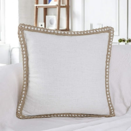 - (Pillow with insert) Phantoscope Decorative Farmhouse Serious Linen Trimmed Throw Pillow Cushion Cover Off-white 18 x 18(Pillow with insert)