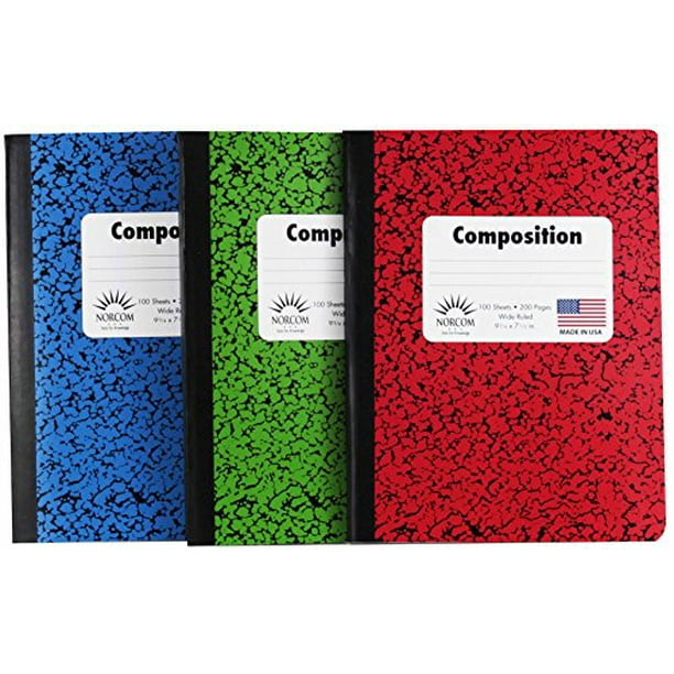 Wide Ruled 100 Sheet Composition Notebooks Pack of 3 (Red