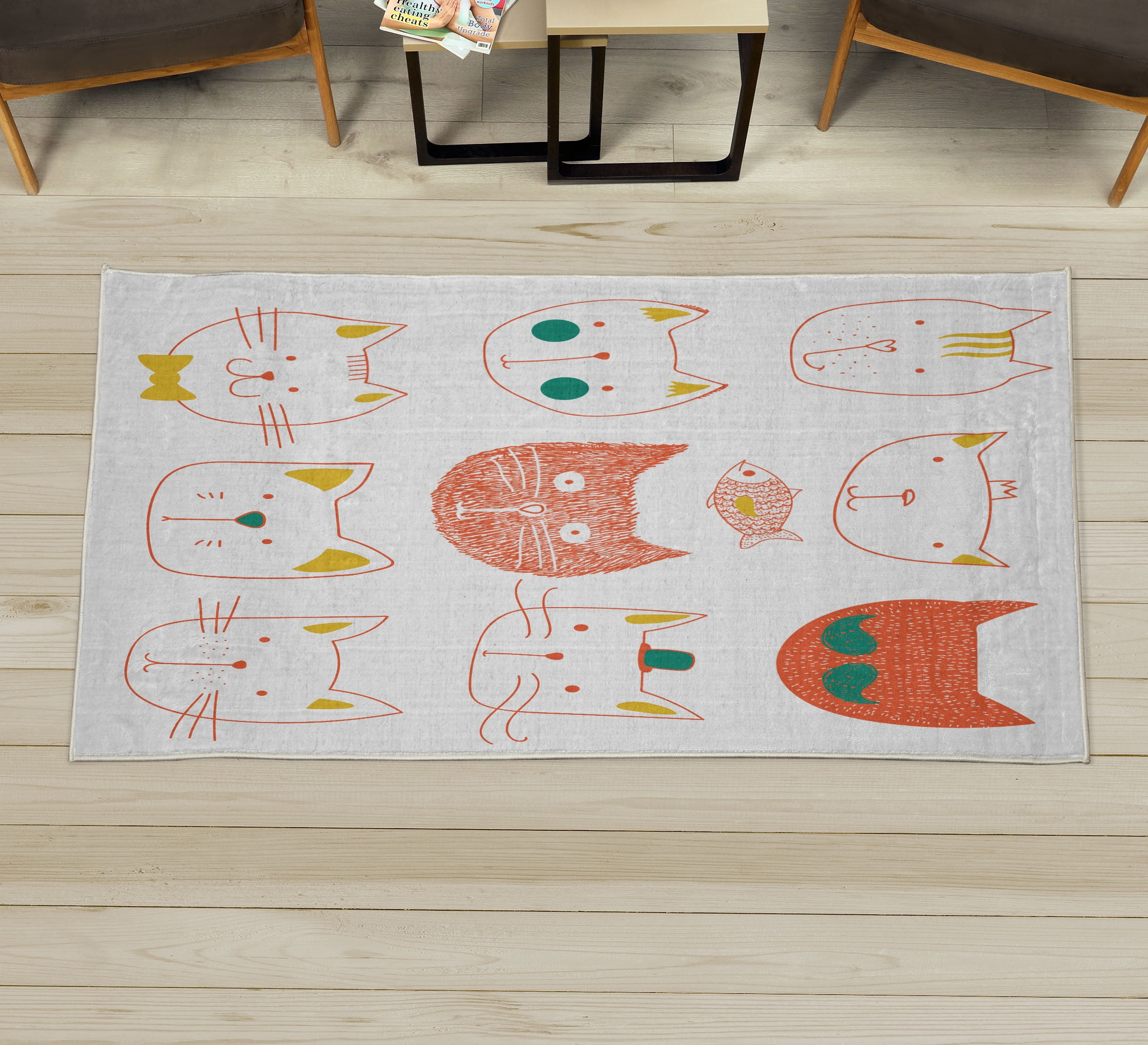 Mustache Rug Cat Decorative Rug, Pets Moustache Bow Tie Hat Crown Fluffy and Fish ...