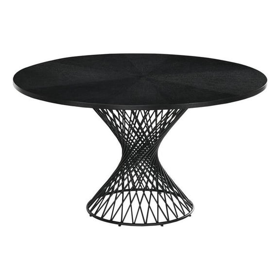 Cirque 54" Round Mid-Century Modern Pedestal Black Wood Dining Table with Epoxy Black Metal Base