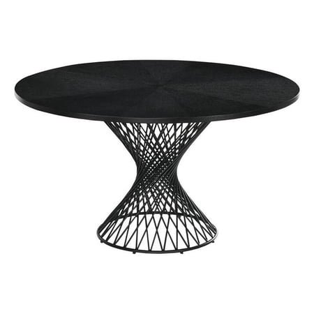 Cirque 54" Round Mid-Century Modern Pedestal Black Wood Dining Table with Epoxy Black Metal Base