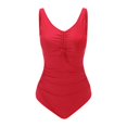 thumbnail image 4 of Fvwitlyh One Piece Swimsuits For Women Women'S Solid Color Swimsuit Ruched Tie Front Wireless Padded Bathing Suit, 4 of 5