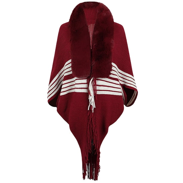 Capa de mujer, abrigo tipo chal grueso y suelto de punto, bufanda de cuello artificial, abrigo con capucha, capa para mujer