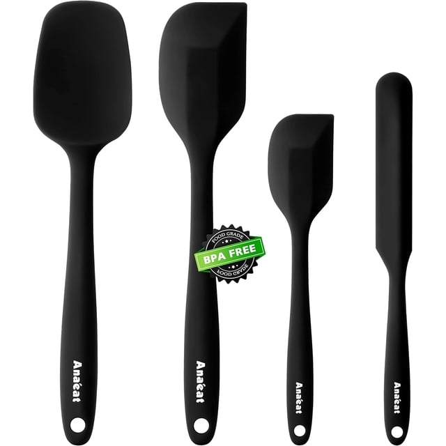 Anaeat Silicone Spatula Scraper Set of 4 - Spoon Jar Kitchen Utensils for Non Stick Cookware, Heat-Resistant Spatulas with Strong Core, Great for Baking, Cooking, Scraping & Mixing (Black)