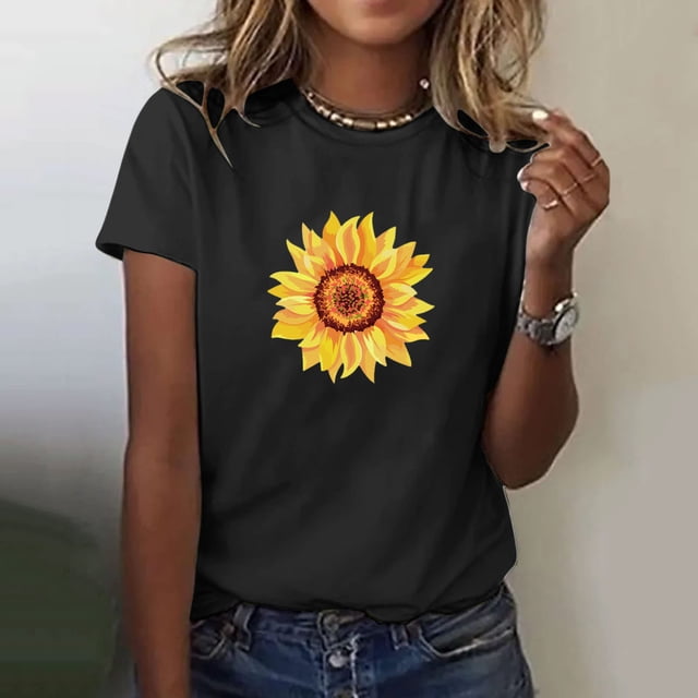 Shorts pour Femmes, Blouses pour Femmes, Mode Féminine Imprimé Manches Courtes Blouse Drôle Col Rond T-Shirt Tops