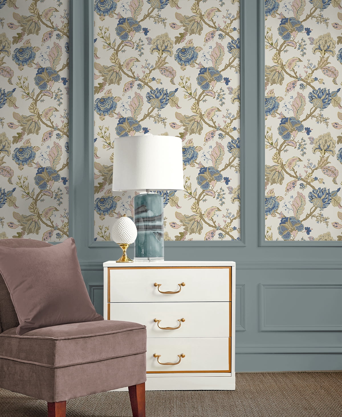 Seabrook Designs  Lana Jacobean Prepasted Wallpaper 20.5 in W x 33 ft. L - Parchment