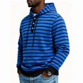 thumbnail image 2 of Men's Striped Henley Hoodie, Long Sleeve Button Placket Drawstring Pullover Hooded Sweatshirt, 2 of 9
