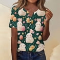 thumbnail image 2 of KDDYLITQ Women Easter Shirts Button Down V Neck Egg Rabbit Graphic Cute T-Shirt Short Sleeve Daisies Loose Tees Carrots Casual Baggy Blouse Army Green L, 2 of 5