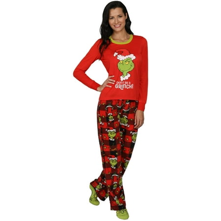 Dr. Seuss Family Pajama Grinch Costume Adult and Kid Sleepwear, Mom, Size: XLarge
