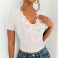 thumbnail image 5 of Taqqpue Women's Lace Tank Top Shorts Sleeve V-Neck Floral Casual Scalloped Trim See Through Sheer Sexy Tunic Blouse Tee Shirt, 5 of 8