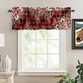 thumbnail image 2 of Cardinal Bird Rod Pocket Curtain Valance, Poinsettia Pine Cones Berry Flowers Red Plaid Farmhouse Window Valance for Living Room, Bedroom, Kitchen 54"W x 18"L, 2 of 9
