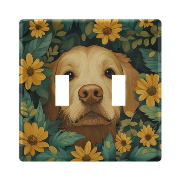 Yayeee Toggle Light Switch Wall Plate 2-Gang 4.56"x4.48" Decorative Outlet Cover, Flowers and Dog
