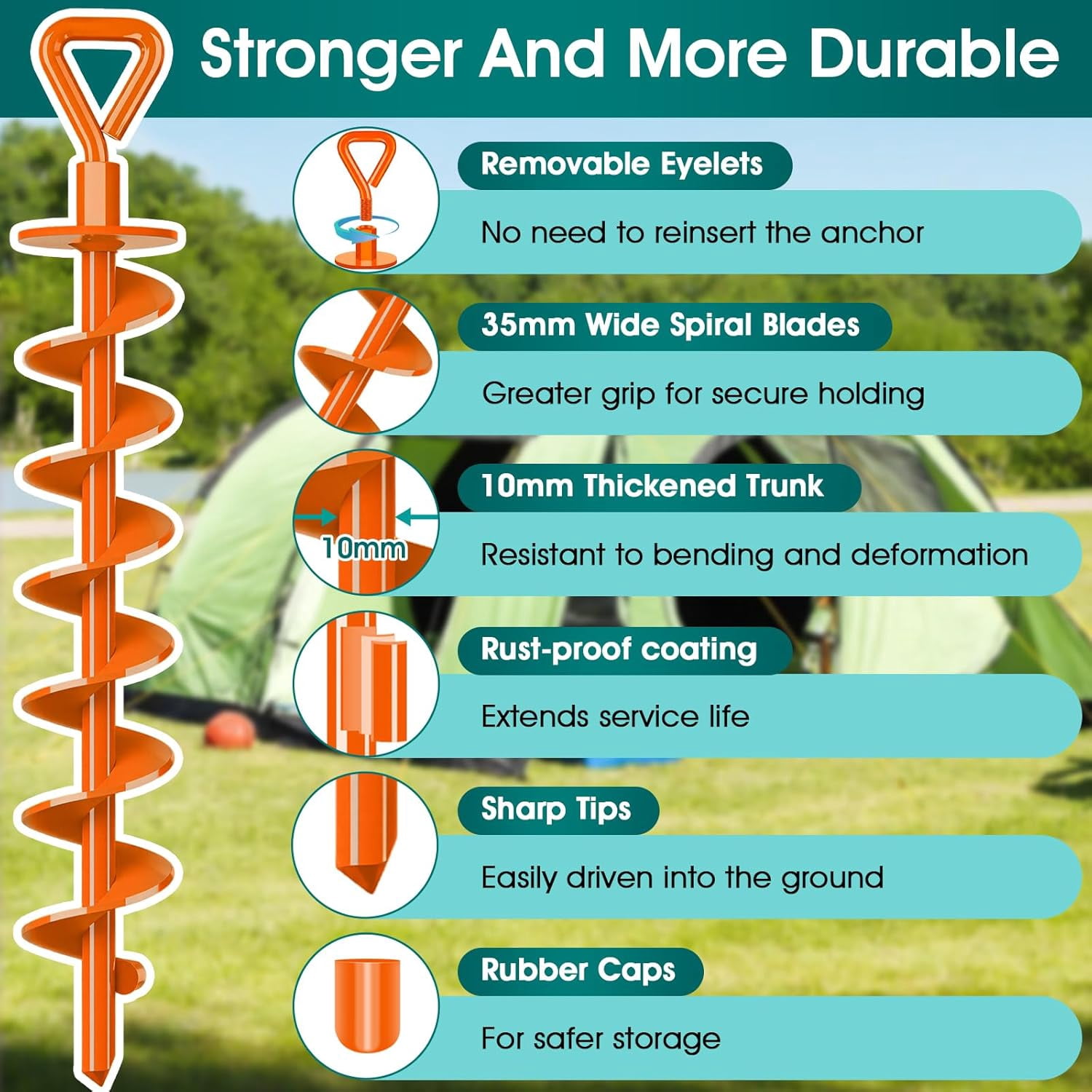 Heavy Duty Ground Anchors Screw in - 8 Pack Orange  Stakes for Tent Trampoline Gazebo High Wind Stability